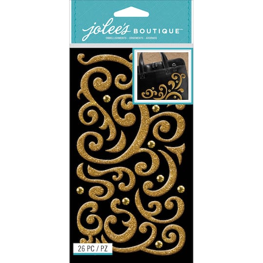 Jolee&#x27;s Boutique Stickers-Gold Puffy Flourish &#x26; Gems